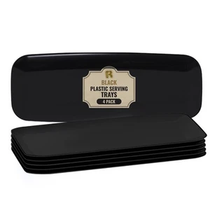 4 Pack Plastic Serving Trays for Party - Black Serving Tray 17 by 6.5 in - He... - Picture 1 of 6
