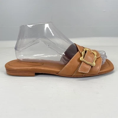 Sandalias onduladas Schutz para mujer talla 8 cuero marrón hebilla plana deslizables zapatos informales Foto 1 de 4