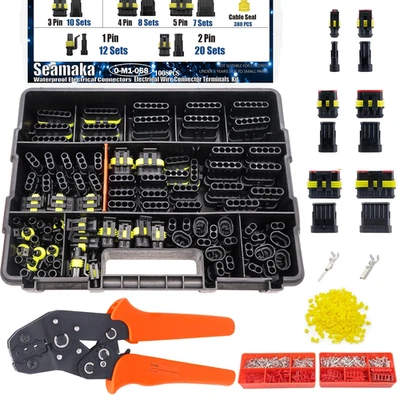 1008PCS Waterproof Automotive Wire Connectors Kit w/ Crimping Tool 1-6 Pin