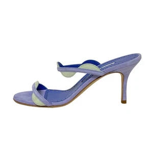 Auth MANOLO BLAHNIK - Purple Light Green Suede Women's Pumps - Picture 1 of 6