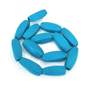 30x11mm Aqua Blue Long twist Barrel Wood Beads 15" - Picture 1 of 3