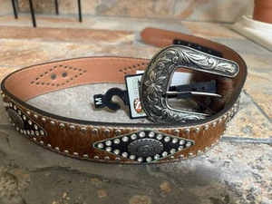 Nocona Ladies Western Calf Hair & Leather Concho And Brown Belt N320002002 M NWT - Picture 1 of 9