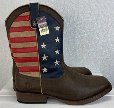 Bota Roper American Patriot Western Masculina Tamanho 10 Couro Sintético Biqueira Quadrada Puxada - Imagem 1 de 4