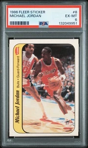 1986 Fleer Sticker Michael Jordan #8 Rookie Card RC PSA 6 - Bild 1 von 3