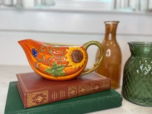 Vintage Keramik Kürbis Sonnenblume Herbst Erntedank Krug/Sauciere/Übertopf - Bild 1 von 8