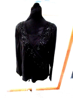 JENNY-ЧЕРНЫЙ БИСЕРОМ КРОССОВЕР - ДЛИННЫМ РУКАВОМ СВИТЕР РАЗМЕР M-НОВЫЙ С ЯРЛЫКАМИ-$40.00 - Изображение 1 из 4