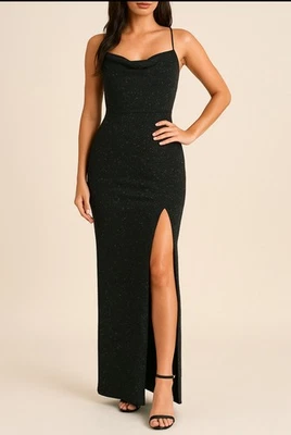 Vestido Windsor Para Mujer’s S Negro Brillo Tejido Elegante Abertura Y2K Formal Año Nuevo Gala Baile de graduación Foto 1 de 4