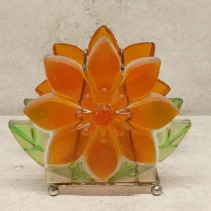 Vintage Lucite Harz Blume Servietten/Briefhalter Orange Grün MCM - Bild 1 von 18