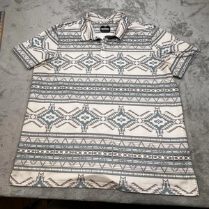 Rock & Roll Denim Polo Shirt Mens 2XL Beige Gray Aztec Western Performance Flaw - Picture 1 of 11