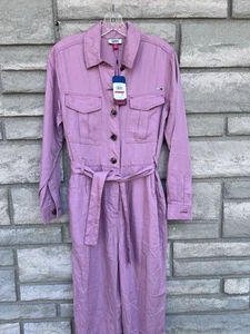 TOMMY JEANS Tuta donna rosa manica lunga bottoni gamba dritta colletto, XS 129 - Foto 1 di 7