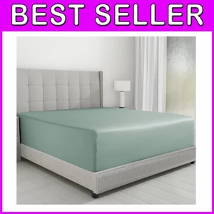 Durable Luxury King Fitted Sheet - 100% Cotton Sateen, Sage Green with Indicator - Picture 1 of 9