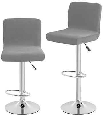 Velvet Bar Stool Seat Covers, Square Barstool Slipcovers, Counter 2 Dark Grey - Image 1 of 4
