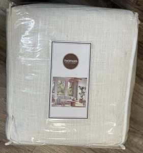TWOPAGES 72"W x 102"L Pizzicato Pieghe Oscurante Finto Lino Drappo Beige Bianco 1 Pannello - Foto 1 di 10