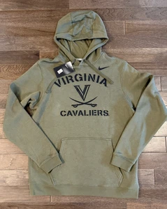 Men's NIKE VIRGINIA CAVALIERS Olive Green Black Hooded Sweatshirt Size M NWT - Picture 1 of 4
