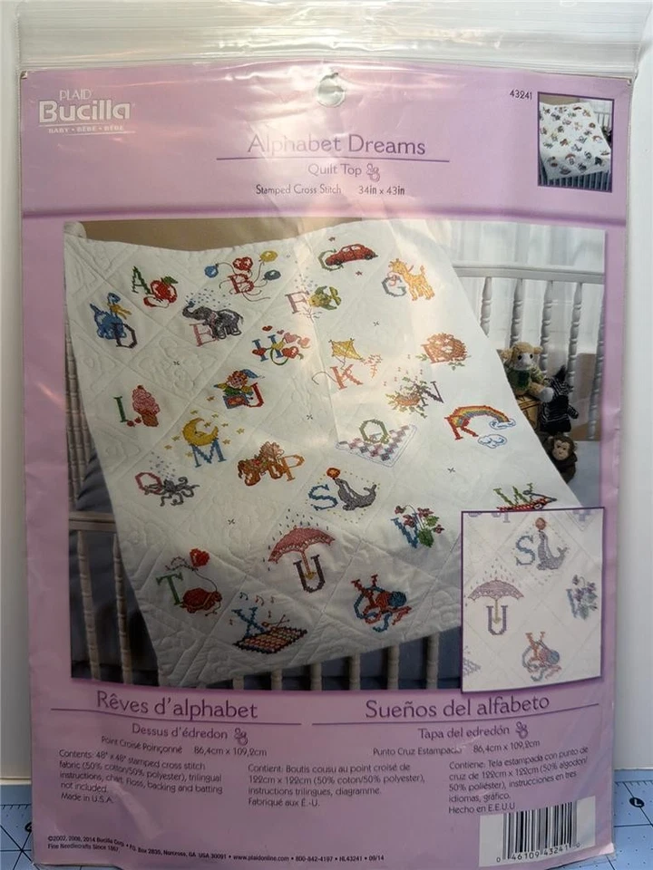 Kit de punto de cruz estampado BUCILLA - TOP COLCHA ALFABETO SUEÑOS - 34" X 34" Foto 1 de 3