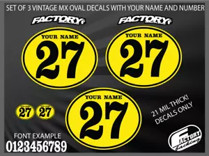 VINTAGE OVAL DECALS WITH YOUR NAME AND NUMBER PRINTED- CUSTOM COLORS - Foto 1 di 3