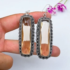 Beautiful Morganite Gemstone Earrings 925 Sterling Silver Handmade Jewelry Gifts - Picture 1 of 5
