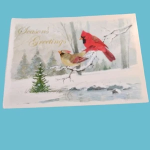 Blank Christmas Card Seasons Greetings Cardinal Birds Envelope Holiday - Imagen 1 de 7