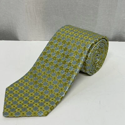 Ike Behar роскошь шелковый галстук зеленый синий геометрический США - Изображение 1 из 4