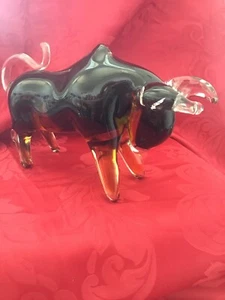 NEW FLAWLESS Stunning MURANO Glass Crystal BISON BUFFALO BULL Figurine Sculpture - Picture 1 of 9