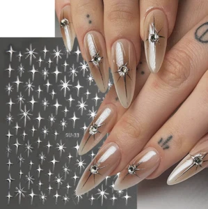 3D Black Gold Silver Star French Tip Nail Stickers Decoration Manicure SU33 NS52 - Picture 1 of 15