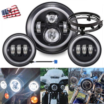 Faro LED + luces de paso para Harley Fatboy Heritage Softail Deluxe FLST 7" Foto 1 de 4
