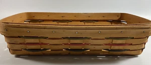 Longaberger Bread Basket 14.5 X 7" w/ Red Green Blue Weavers Signed 1996 - Imagen 1 de 11