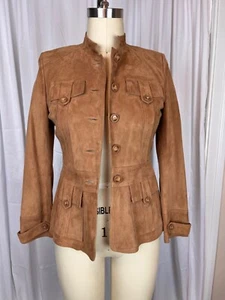Vakko Elements Camel Suede Y2k Military Style Jacket Blazer Size 4 - Bild 1 von 14