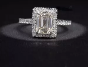 2.25Ct Emerald Cut VV1 Certified Moissanite 14k White Gold Plated Wedding Ring - Picture 1 of 4