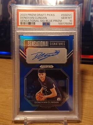 2023 Prizm Draft pick Donovan Clingan Sensation Sig Blue Prizm /125 PSA 10 Pop 2 - Image 1 of 4