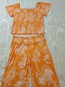 2 Pc Sz 18/20 Top & Wide Leg Pants Boho, Beach, Smocked, Comfort Wear - Picture 1 of 7