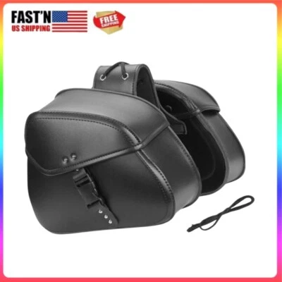Black Motorcycle Side Saddle Bags For Yamaha V Star XVS 650 950 1100 1300 - Изображение 1 из 4