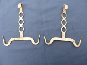 2 crochets double boucher magasin boucherie charcuterie ancien fer peint gris - Photo 1/6