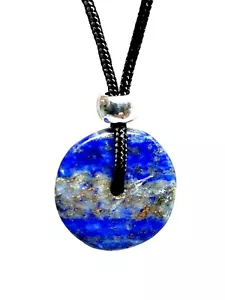 Lapis Lazuli Necklace Donut Disc Pendant Small Crystal Protection Gemstone Cord - Picture 1 of 24