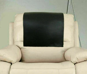 Black Genuine Leather Recliner Headrest Cover,Furniture Protector Slipcover - Picture 1 of 3