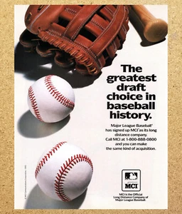 MCI MLB Baseball Ball Glove Bat Draft Choice- Magazine Print Ads Poster 1993 - Picture 1 of 3