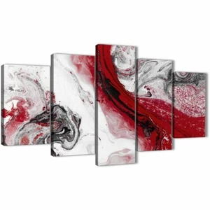 Red and Grey Swirl Living Room Canvas Pictures Accessories - Abstract Print - Picture 1 of 32