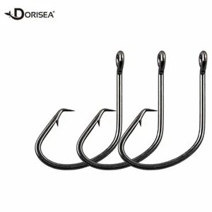 100 pz gancio da pesca offset cerchio nero ad alto carbonio barba polpo gancio da pesca - Foto 1 di 18