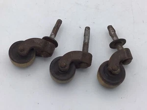 Vintage lot of 3 Wooden Caster Wheels Cabinet Dresser Table Chair Metal Stem V3 - Picture 1 of 4