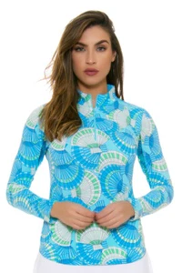 NWT Ladies IBKUL ALISSA Blue & Green Long Sleeve Mock Golf Shirt XL & XXL - Picture 1 of 2