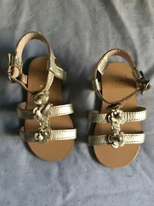 Janie & Jack Gold Metallic Strappy Sandals Flats Shoes Baby Girls Size 4 Flower - Picture 1 of 8
