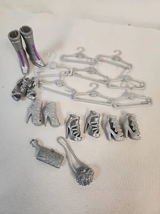 Barbie Fashionista Shoes Heels Purses Boots Silver Gray Studded Rock More - Picture 1 of 12