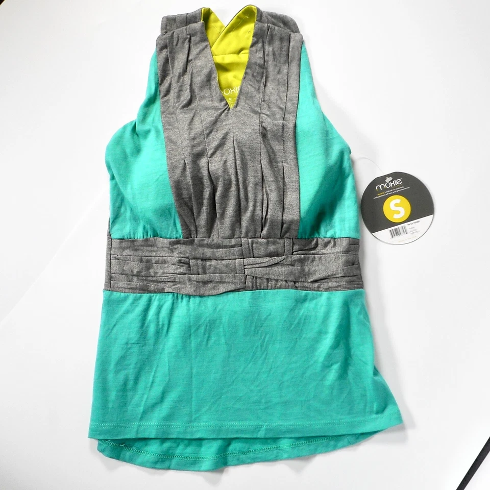NUEVO CON ETIQUETAS MOXIE Ciclismo Plisado S Camiseta sin Mangas Sujetador Incorporado Verde Agua Ropa Activa Foto 1 de 4