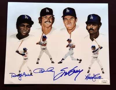 Dusty Baker Ron Cey Steve Garvey Reggie Smith Signed Autograph 8x10 Photo JSA - Image 1 of 3