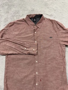 Volcom Shirt Mens Extra Large Red Long Sleeve Button Up Pocket Cotton Casual XL - Picture 1 of 10