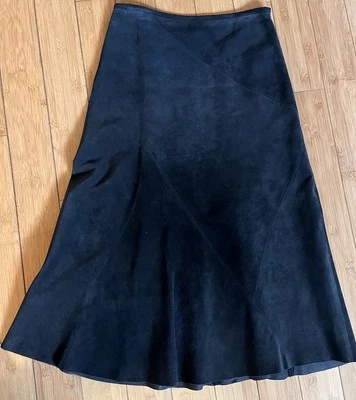Vintage 90s 80s Genuine Leather Trumpet Skirt SZ 4 Black Suede Midi Long - Image 1 of 4