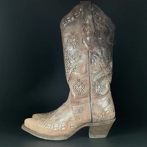 Men’s 5.5 Women’s 7 Corral Glitter Brown Leather Pull On Western Cowboy Boot GUC - Picture 1 of 9