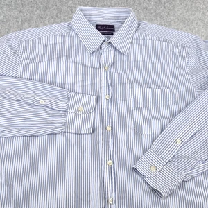 Ralph Lauren Purple Label Shirt Mens 17 XL Striped Blue White 120s 2 Ply Cotton - Picture 1 of 11