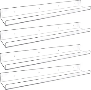 4 Pack 24-Inch Long Clear Acrylic Floating Shelves Wall Ledge Invisible Wall Mou - Picture 1 of 5
