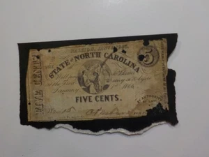 Civil War Confederate 1863 5 Cents Note Raleigh North Carolina Paper Money VTG  - Picture 1 of 2